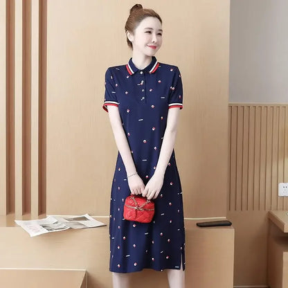 Women's Polo Dress Long Sleeve Lapel Short Skirt Slimming Sporty T-Shirt Korean Style Loose Fit Over Knee Length Dress