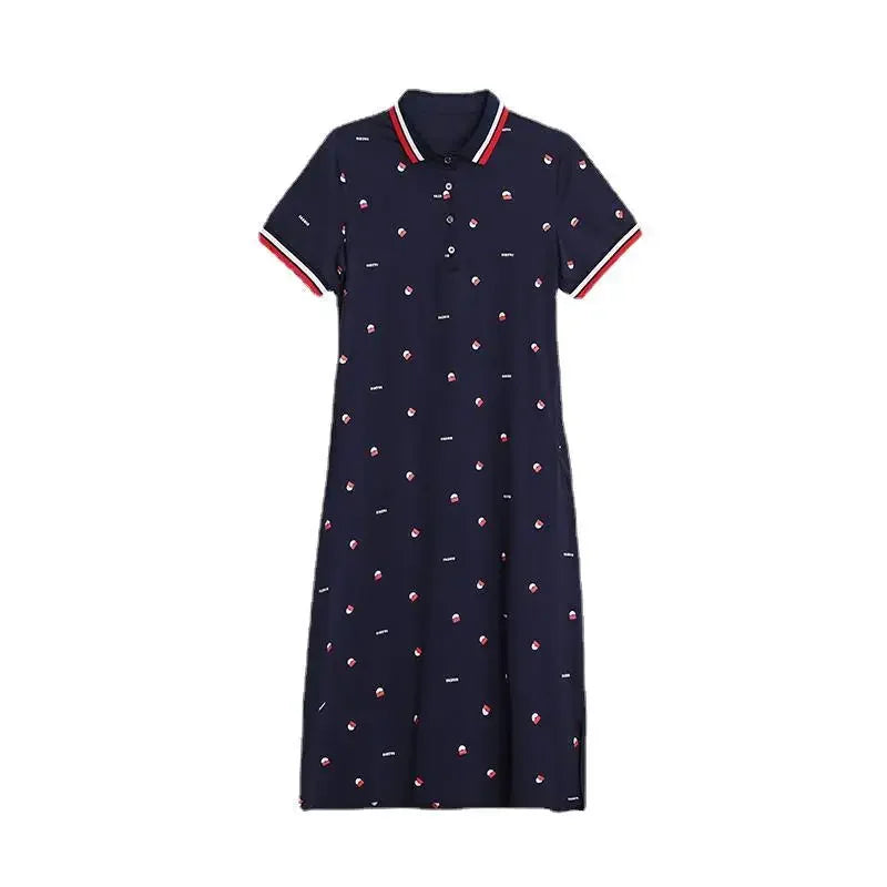 Women's Polo Dress Long Sleeve Lapel Short Skirt Slimming Sporty T-Shirt Korean Style Loose Fit Over Knee Length Dress