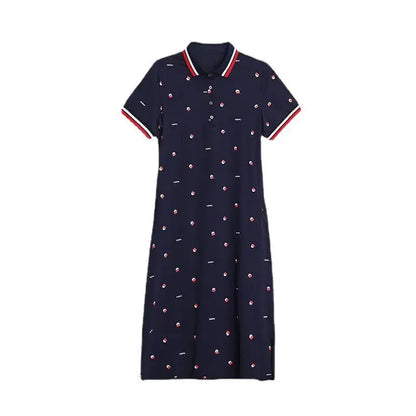Women's Polo Dress Long Sleeve Lapel Short Skirt Slimming Sporty T-Shirt Korean Style Loose Fit Over Knee Length Dress