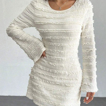 Sexy Bal round Ne ort Dr with Flared Sves High Waist A-Line Skirt Long Sve Commute Sle Spring Autumn Winter