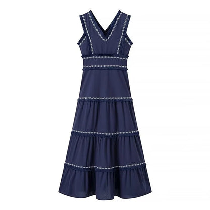 PB&ZA2024 Summer New Product: Casual Women's Fashion V-neck Sleeveless Waist Collection with Tassel Decoration Dress